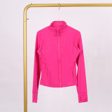 LULU DF Stand Collar Jacket New Slim Fit Stand Collar Stretch Jacket with Gold Zipper for Fitness and Yoga