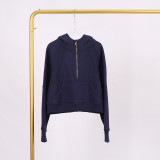 LULU Women's Yoga Wear Half-Zip Terry Hoodie Sweatshirt Casual Loose Short Fleece Sweatshirt