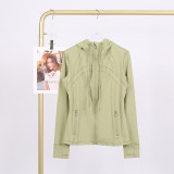 LULU In-Stock Hooded Jacket Running Yoga Coat Sports Slim Fit Zipper Cardigan Fitness Top for Women