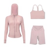 LULU DF hooded jacket, Y-back vest, three-quarter pants three-piece set, starry gold zipper slim-fit yoga outfit