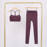 LULU Y-shaped sports vest and cropped pants set, underwear, nude-feel bra, beautiful back, shockproof, push-up, yoga round neck