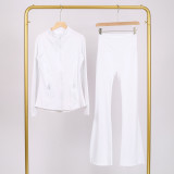 LULU Bell-bottom Pants DF Stand-up Collar Jacket Set with Gold Zipper Top, Women's Slim Fit Coat, Stretchy Yoga Outfit for Women