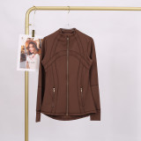 LULU DF Stand Collar Jacket for Women, Slim Fit Casual Versatile Stretchy Gold Zipper Fitness Yoga Wear
