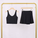 LULU Women's Sports Tennis Skirt Anti-Exposure Fitness U-Back Vest Short Skirt Set Fake Two-Piece Yoga Shorts Fashionable