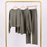 LULU (in stock) long and short sweatshirt air-layer sweatpants set, long-sleeved women's round-neck stretchy yoga wear