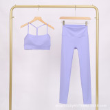 LULU Y-shaped sports vest and cropped pants set, underwear, nude-feel bra, beautiful back, shockproof, push-up, yoga round neck