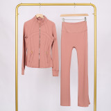 LULU bell-bottom pants, DF branded stand-up collar jacket, tight-fitting suit, zip-up top, slim-fit coat, stretchy yoga wear
