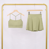LULU Women's Sports Tennis Skirt Anti-Exposure Fitness Y-Back Vest Short Skirt Set Two-in-One Yoga Shorts