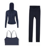 LULU DF Embossed Hooded Jacket, Y-Back Vest, Cropped Pants Three-Piece Set, Starry Gold Zipper Yoga Outfit