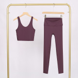LULU U-shaped sports vest and cropped pants set, nude-feel bra, beautiful back, shockproof, push-up yoga top for women