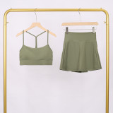 LULU Women's Sports Tennis Skirt Anti-Exposure Fitness Y-Back Vest Short Skirt Set Two-in-One Yoga Shorts