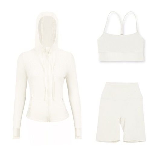 LULU DF Embossed Hooded Jacket, Y-shaped Vest, Three-piece Set with Starry Gold Zipper Yoga Outfit
