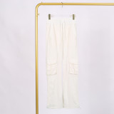 LULU Nude High-Waisted Drawstring Cargo Pants with Pockets for Women, Loose Slimming Long Pants for Yoga, Sports, and Fitness