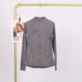 LULU DF Steel Seal Stand Collar Jacket for Women, Slim Fit Stand Collar Stretch Jacket with Gold Zipper, Fitness Yoga Wear for Women