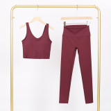 LULU U-shaped sports vest and cropped pants set, nude-feel bra, beautiful back, shockproof, push-up yoga top for women