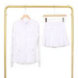 LULU stand-up collar jacket and short skirt set, sports tennis skirt for women, anti-exposure fitness two-piece yoga new style