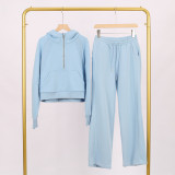 LULU Women's Yoga Wear Half-Zip Loose Hoodie Sweatshirt and Sweatpants Set Casual Loose Short Style with Fleece Lining