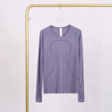 LULU 2.0 with logo）long-sleeve sports yoga T-shirt, round neck, running fitness sweat-wicking tight-fitting top
