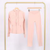 LULU in-stock hooded jacket and cropped pants set, running and yoga wear, sports slim-fit zip-up cardigan