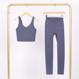 LULU U-shaped sports vest and cropped pants set, nude-feel bra, beautiful back, shockproof, push-up yoga top for women