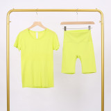 LULU3.0 High-Elasticity Sports Round-Neck Short-Sleeve Five-Pocket Pants Set for Women, Quick-Dry Running Training T-Shirt, Yoga Outfit for Women