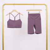 LULU Y-shaped sports vest and shorts set, vest underwear, nude-feel bra, beautiful back, shockproof, push-up yoga