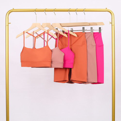 LULU Y-shaped sports vest and shorts set, vest underwear, nude-feel bra, beautiful back, shockproof, push-up yoga