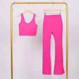 LULU U-shaped sports tank top and flared pants set, bra with beautiful back design, shockproof and supportive yoga top for women, sleeveless and short style