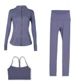 LULU DF Stand Collar Jacket, Y-Back Vest, Nine-Quarter Pants Three-Piece Set, Starry Gold Zipper Slim Fit Yoga Outfit