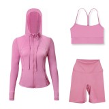 LULU DF hooded jacket, Y-back vest, three-quarter pants three-piece set, starry gold zipper slim-fit yoga outfit
