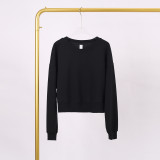 LULU (in stock) Yoga wear air-layer short round-neck sweatshirt, high elasticity, loose fit, sports OVZ short long-sleeve