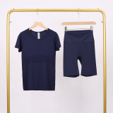 LULU3.0 High-Elasticity Sports Round-Neck Short-Sleeve Five-Pocket Pants Set for Women, Quick-Dry Running Training T-Shirt, Yoga Outfit for Women