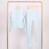 LULU in-stock hooded jacket with embossed logo, flared pants set, running and yoga wear, slim-fit zip-up cardigan with long sleeves