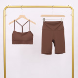 LULU Y-shaped sports vest and shorts set, vest underwear, nude-feel bra, beautiful back, shockproof, push-up yoga