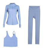 LULU DF stand-up collar jacket, U-shaped vest, cropped pants three-piece set, starry gold zipper slim-fit yoga wear