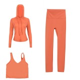 LULU DF hooded jacket, U-shaped vest, cropped pants three-piece set, starry gold zipper slim-fit yoga outfit