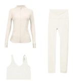 LULU DF stand-up collar jacket, U-shaped vest, cropped pants three-piece set, starry gold zipper slim-fit yoga wear