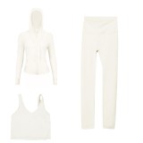 LULU DF hooded jacket, U-shaped vest, cropped pants three-piece set, starry gold zipper slim-fit yoga outfit