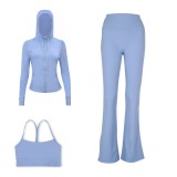 LULU DF Embossed Hooded Jacket, Y-shaped Vest, Bell-bottom Pants Three-piece Set, Starry Gold Zipper Yoga Outfit