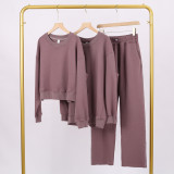 LULU (in stock) long and short sweatshirt air-layer sweatpants set, long-sleeved women's round-neck stretchy yoga wear