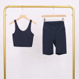 LULU Deep U Sports Tank Top and Shorts Set, Barely-there Feel Bra, Shockproof and Supportive Yoga Top for Women, Short Style