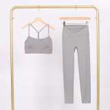 LULU Y-shaped sports vest and cropped pants set, underwear, nude-feel bra, beautiful back, shockproof, push-up, yoga round neck