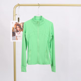 LULU DF Stand Collar Jacket for Women, Slim Fit Casual Versatile Stretchy Gold Zipper Fitness Yoga Wear