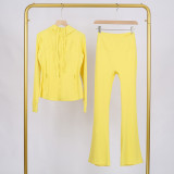 LULU in-stock hooded jacket and flared pants set, running and yoga wear, sports slim-fit zip-up cardigan