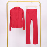 LULU in-stock hooded jacket with embossed logo, flared pants set, running and yoga wear, slim-fit zip-up cardigan with long sleeves