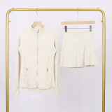 LULU DF Stand Collar Jacket and Skirt Set with Gold Zipper, Slim Fit Jacket, Stretchy Quick-Dry Fitness Yoga Outfit