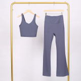 LULU U-shaped sports tank top and flared pants set, bra with beautiful back design, shockproof and supportive yoga top for women, sleeveless and short style