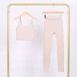 LULU U-shaped sports vest and cropped pants set, nude-feel bra, beautiful back, shockproof, push-up yoga top for women
