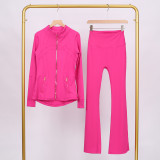 LULU bell-bottom pants, DF branded stand-up collar jacket, tight-fitting suit, zip-up top, slim-fit coat, stretchy yoga wear