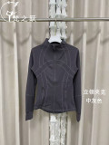 Yoga outfit set lulu stand-up collar long-sleeve jacket with embossed logo, elastic and breathable for yoga, running, fitness, and commuting for women